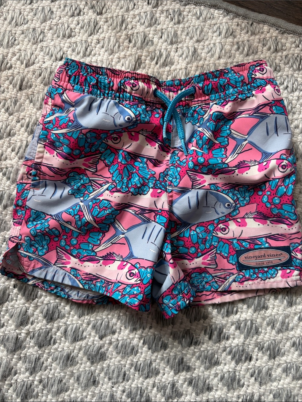 Vineyard Vines Bots 4T Printed Chappy Swim Trunks (Blue & Teal Fish)
